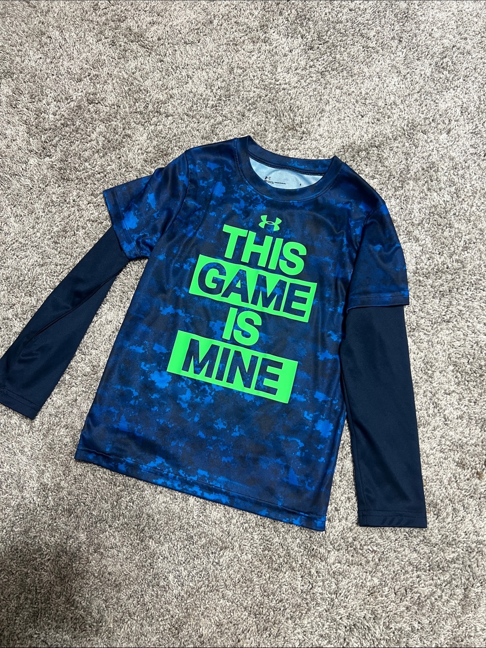 Under Armour Blue Long-Sleeve Tee with Neon Green Graphic